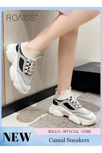 ROAISS Women's Thick Sole Sneakers Women's Mesh Dad Shoes Women's Athlesiure Shoes Hollow Casual Shoes