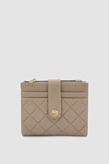 Wuclo Ivina Quilted Detailed Card Holder Women's Wallet with Snap Fastener and Zipper Cream
