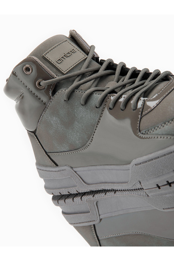 OMBRE Men's high boots sneakers with shiny elements - brown V4 OM-FOSH-0178 42