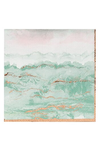 SHOPIENS Set 12 servetele de masa cu doua straturi de 33 x 33 cm, cu detalii din folie roz aurie Summer Illus