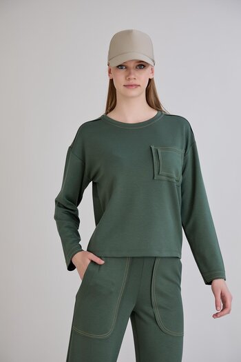 Sortie Stitch Detail Modal Sweat Khaki