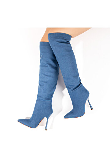 BMoD Women's long blue denim boots MOD10416