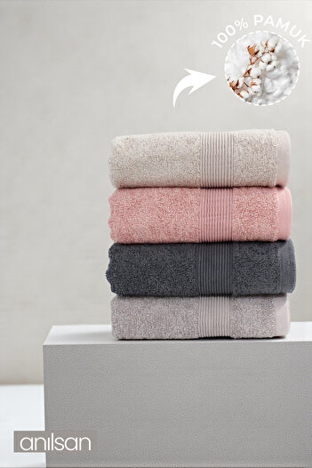 Anılsan 4-Piece Rose Dora Hand Towels - 50X80 Cm, 175 Gr, 100% Cotton, Spa and Hotel Towels, Suitable for Daily Use