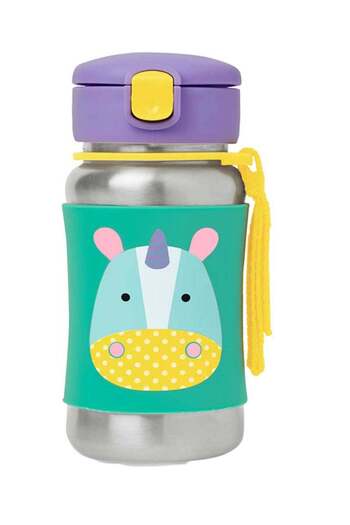 Skip Hop Skiphop Zoo Stainless Steel Straw Bottle, Eureka Unicorn, 350 Ml