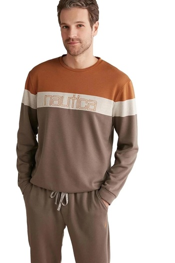 YUYİ N a U t I C a Circular Neck Long Sleeve Thermal Men's Pajama Set
