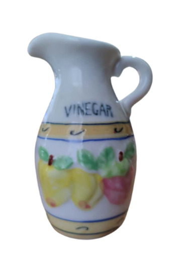 onyyapim Vintage 1980's Fruit Patterned White Porcelain Oil and Vinegar Bottle Set