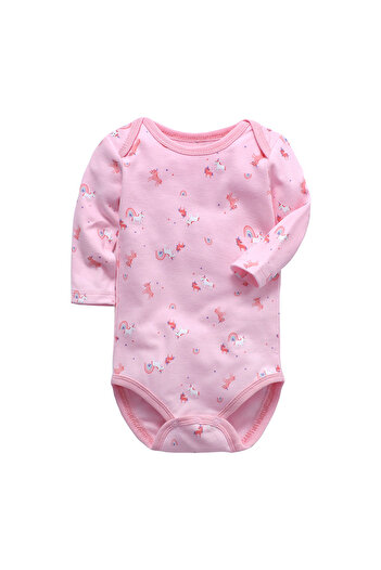OEM Long sleeve bodysuit, girls, 100% cotton, 40 cm, 0-3 months, pink with unicorn print