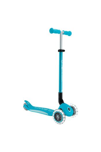 Globber Elite Lights Kids 3 Wheel Foldable Scooter – Adjustable Kick Scooter with LED Lights – Aqua Blue