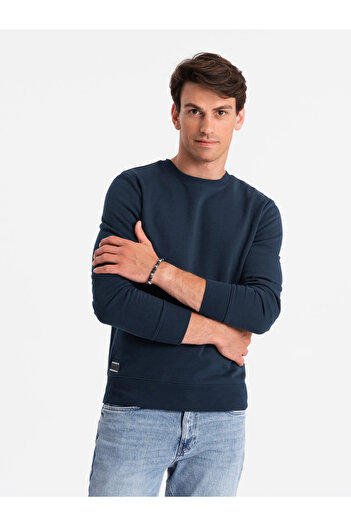 OMBRE BASIC men's cotton non-stretch sweatshirt - navy blue V1 OM-SSBN-0159 XXL