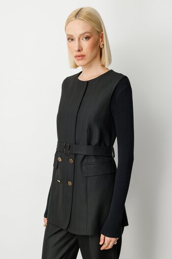 Ekol Striped Waist Belted Vest
