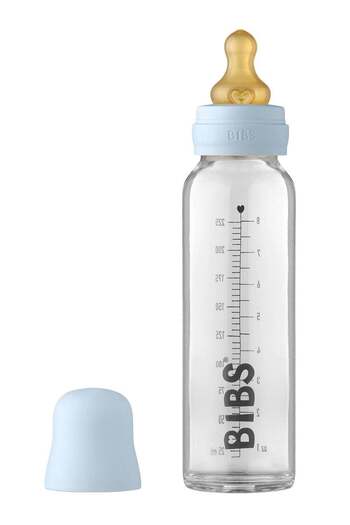 Bibs Baby Glass Feeding Bottle For 0M+, 225 Ml - Blue