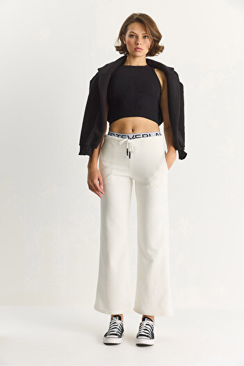Bianco Lucci Women's Elastic Waist Detailed Wide Leg Sweatpants 6827 60283550