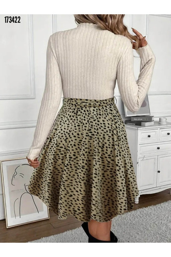 Kokosh moda Women's Long Sleeve Turtleneck Tie Waist Top Camisole Skirt Diving Dress
