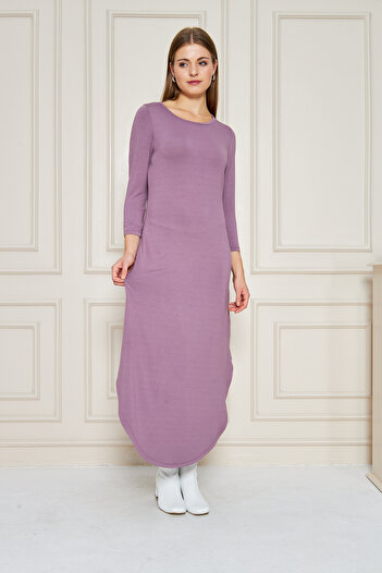ESPİNA Women's Long Sleeve Etegi Oval Slit Midi Dress