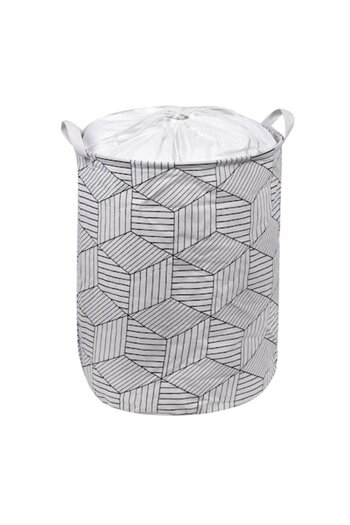 SHOPIENS Laundry basket Shopiens®, made of textile material in ecru color with black linear patterns and han