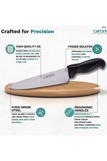 Godrej Cartini Classic Chef Knife, Stainless Steel Heavy Duty Slicing and Dicing Meat 6"-Black