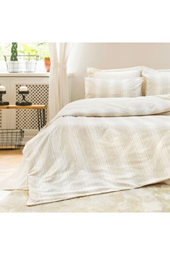 Şaheser Cotton bed linen with woven stripes, Nenas Ecru/Beige
