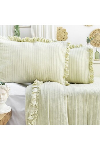 Şaheser Jacquard cotton blanket 240x260cm + 2 pillowcases, Marta Light green