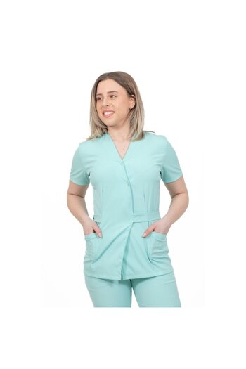 DEMOTEKS Medical Kimono Elastane Blouse For Women, Medical Uniform, Mint Green Color
