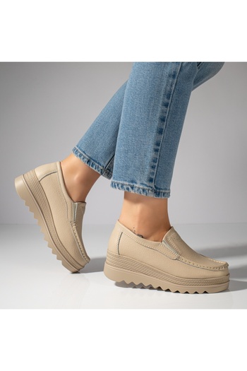 BMoD Beige women's casual platform shoes, made of genuine leather MOD10093