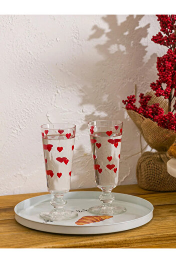 LC Waikiki Lcw Home Heart Printed Footed Glass Water Cup Set of 2 180 ml