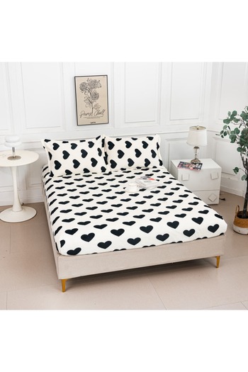 CHIRASO Cocolino Bed Cover Set with Elastic CHIRASO, 180x200+30cm and 2 Pillowcases, Hearts