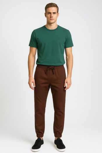 ASG TEKSTİL Burgundy Color Plain Design Elasticated Legs Button Closure Slim Fit Men's Trousers