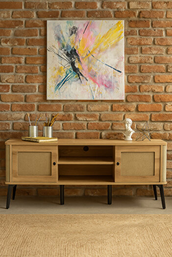 MARIA HOMES TV Stand with Storage | Modern TV Cabinet with Shelves & Side Doors | 160×40×50 cm