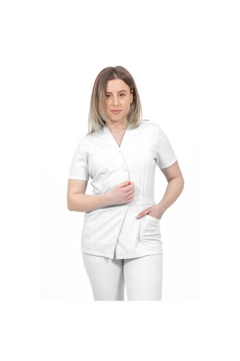 DEMOTEKS Women's Elastane Kimono Medical Blouse, Medical Uniform, White Color