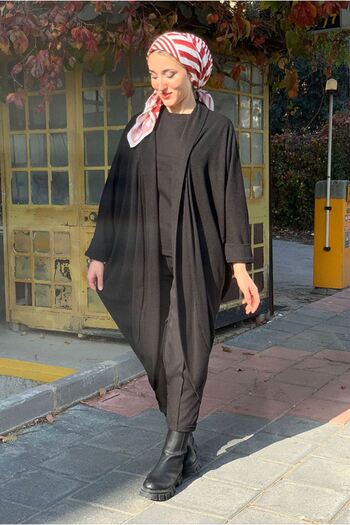 Moda Rosa 25K5240 - Black - Oversize Yarasakol Cardigan