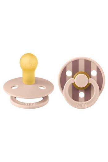Bibs Studio Colour Round Pacifier, 2 Pieces, Latex Size 1, 0 - 6 Months, Blush Mix