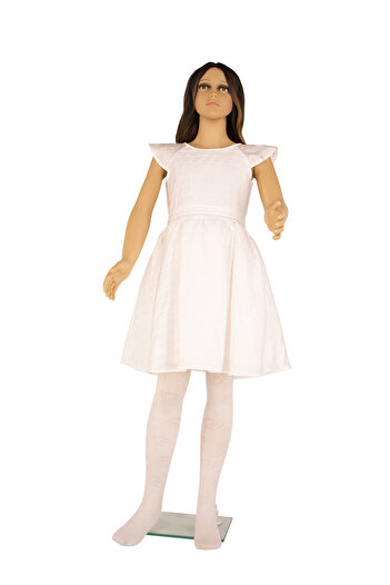 PETRA-ELISA Children's Lycra 40 DEN tights with Ana Maria pattern, White, 6-9 years
