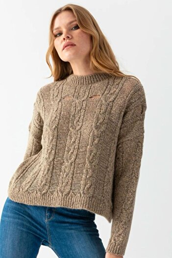 Noi Belis Knitted Detailed Crew Neck Sweater Aw25Kz0043
