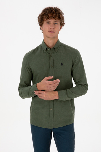 U.S. Polo Assn. Men's Khaki Long Sleeve Basic Shirt 50316721-Vr027