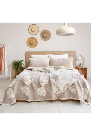 Şaheser Muslin blanket 240x260cm + 2 pillowcases, Saheser Home, Forest Beige