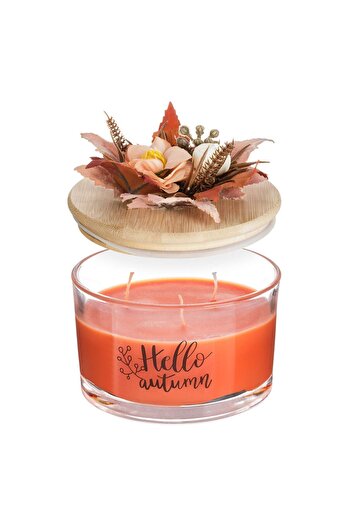 OEM Honey Scented Salmon Candle in Clear Glass Container & Leaf Lid Ø13x8cm