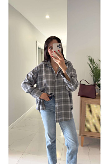 BİRCANÇİL Jonlas Gray Ecru Plaid Shirt
