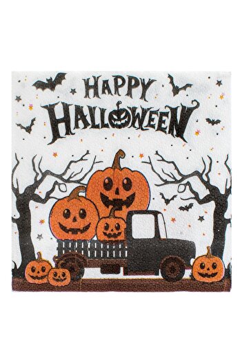 OEM White 1-Ply Table Napkins with Orange Pumpkins "Happy Halloween" 33x33cm - 40pcs