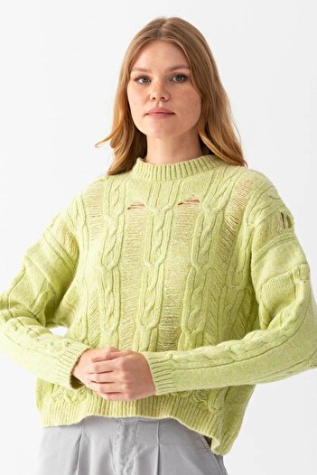 Noi Belis Knitted Detailed Crew Neck Sweater Aw25Kz0043