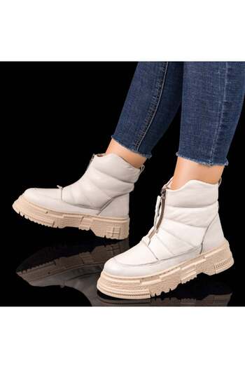 BMoD White women's boots with a zipper and a thick sole, made of genuine leather MOD10460