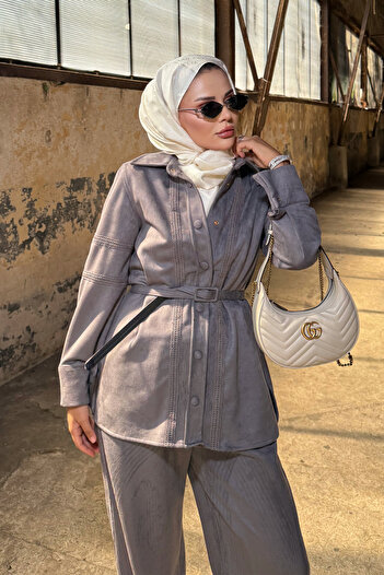 NAGE COLLECTION KADIN ŞIK ASHA SÜET PANTOLONLU TAKIM