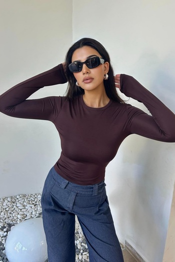 DİONNA Crew neck basic long sleeve bodysuit
