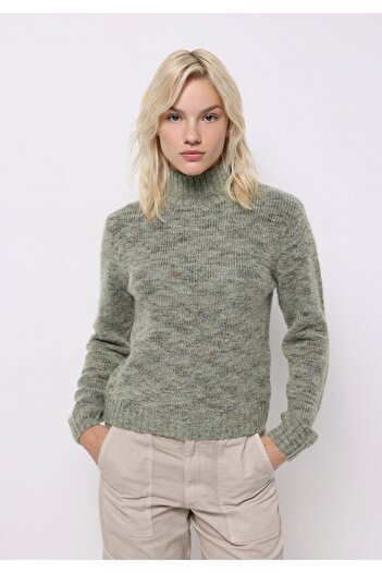 Colin's Slim Fit Stand Collar Solid Women's Green Sweater