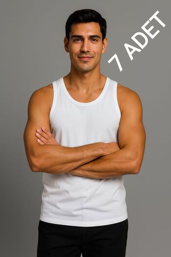 enmodaiçgiyim White 7-Pack 100% Cotton Combed Classic Men's Tank Tops – Breathable, Comfortable Fit, Casual