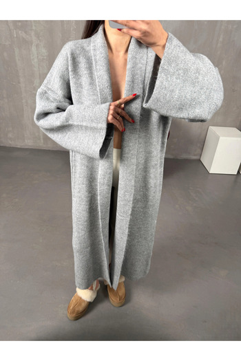 solena sln Shawl Collar Folded Wide Long Sleeve Self Textured Thick Full Length Knitwear Cardigan Winter Comfortable