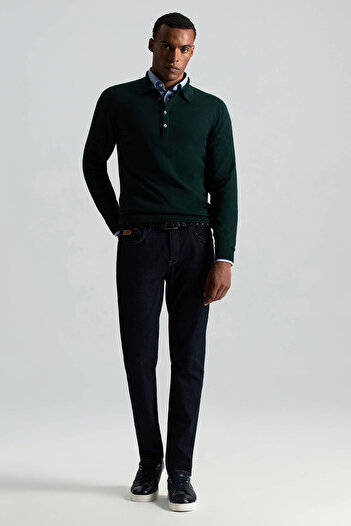 Hemington Extrafine Merino Polo Yaka Zümrüt Yeşili Triko