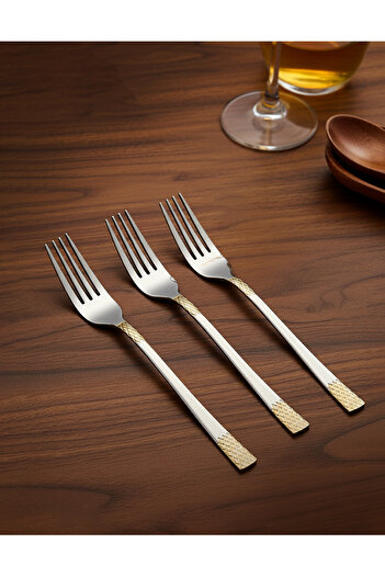 Bisbell 3-Piece Gold & Silver Stainless Steel Dinner Fork Set - Elegant Luxury Cutlery,BB3798