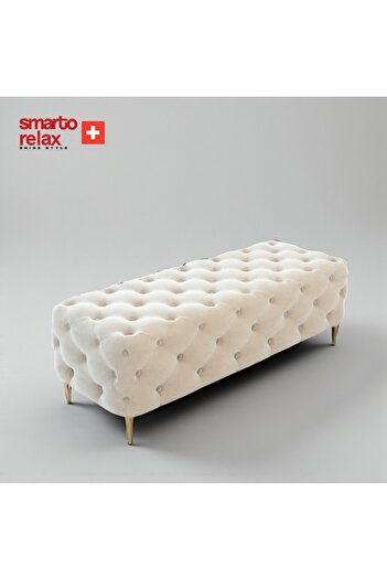 Smarto relax Puf Ascona Ayaklı Kapitoneli Dekoratif Düz 100x100x45 cm(Ekru)