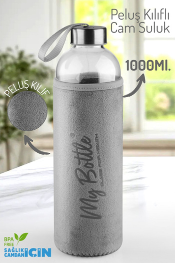 Nandy Home 1 Liter Glass Water Bottle – with Plush Cover, Carrying Strap, Durable Water Bottle – My Bottle