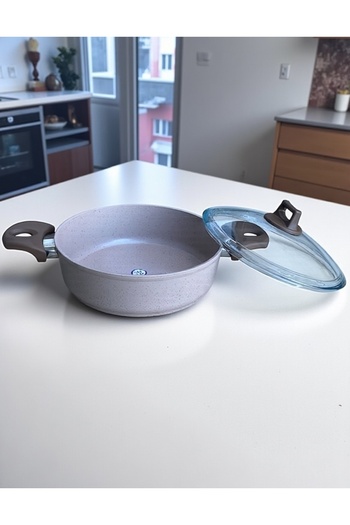 GÜLSANÇELİK Granite Flat-Bottomed Rice Cooker with Glass Lid, Suitable for Induction Cookers, 24 Cm.